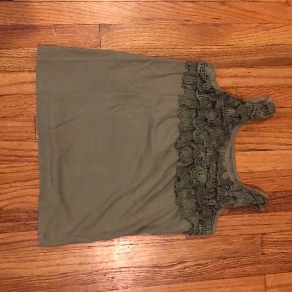 J. CREW Olive Green Tank with lace detail - Picture 1 of 4